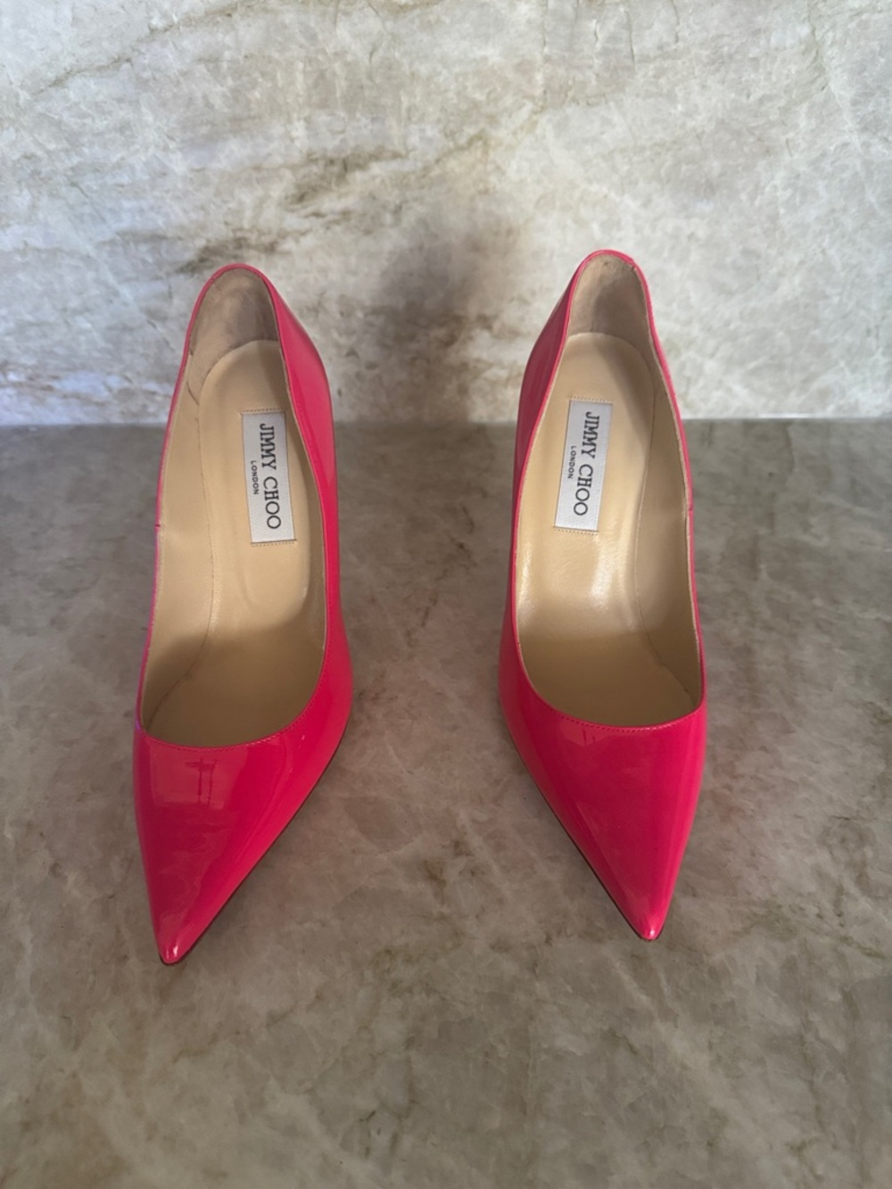 Jimmy Choo Hot Pink Patent Pointed-Toe Pumps